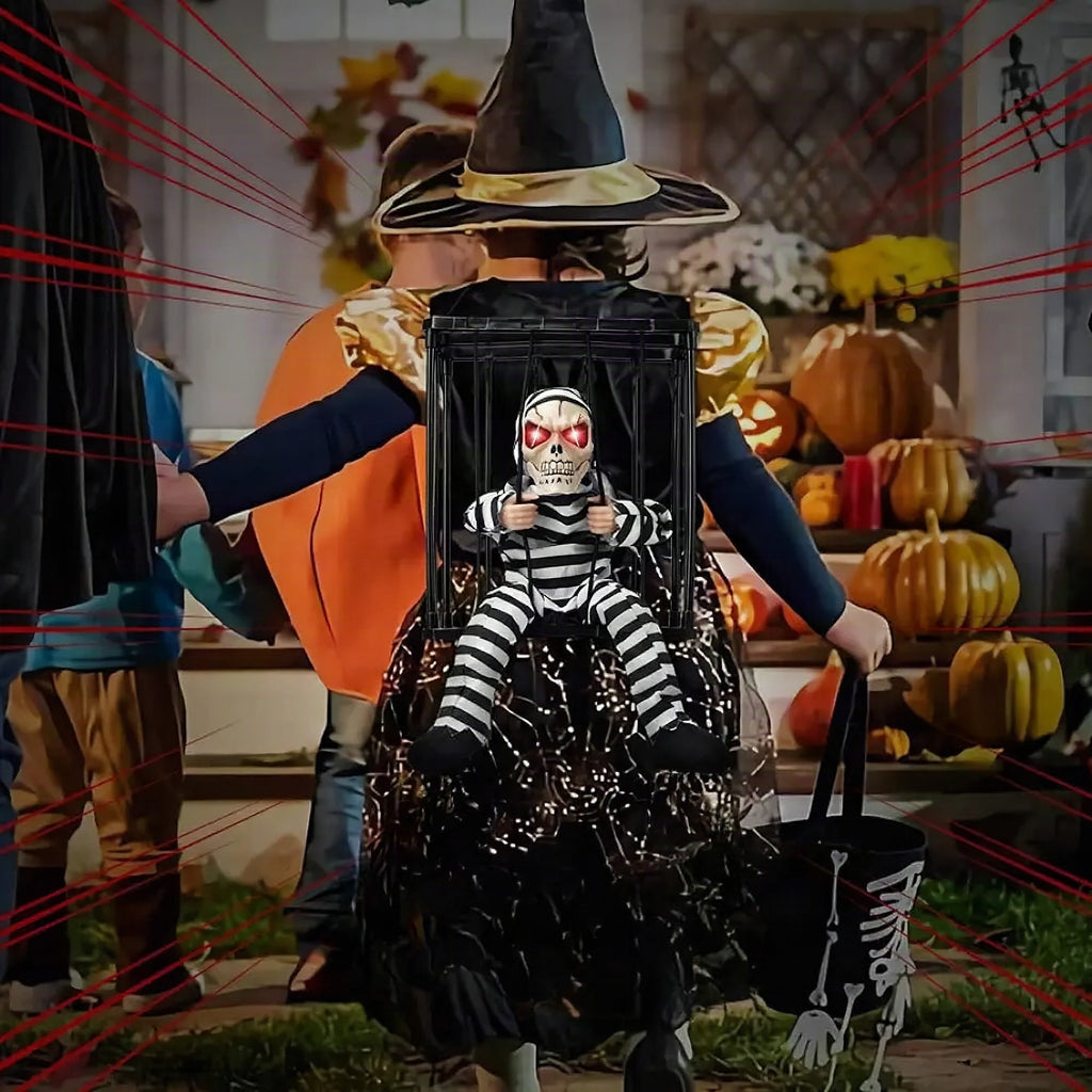 Prisionero en jaula con sensor de movimiento y sonido para Halloween