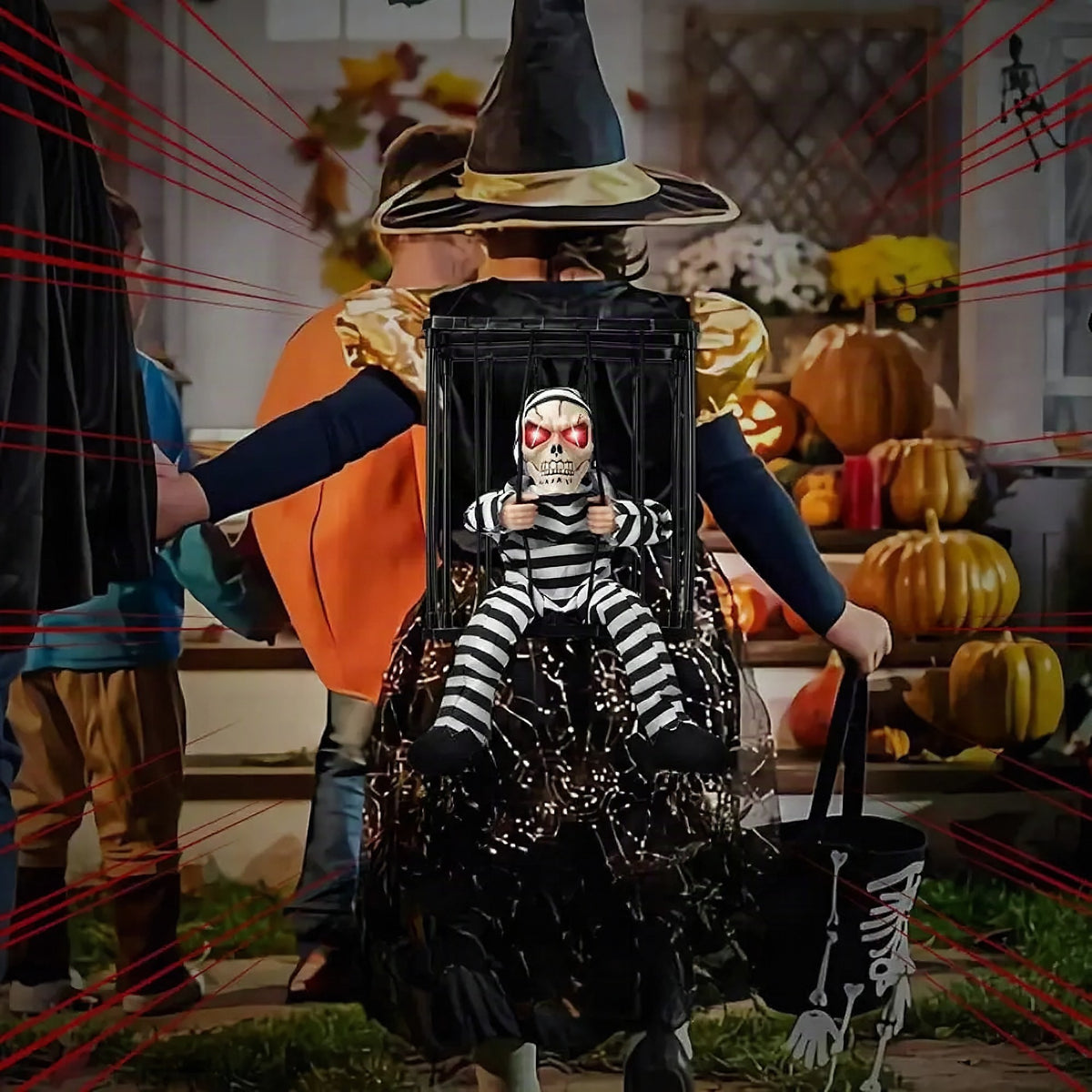 Prisionero en jaula con sensor de movimiento y sonido para Halloween