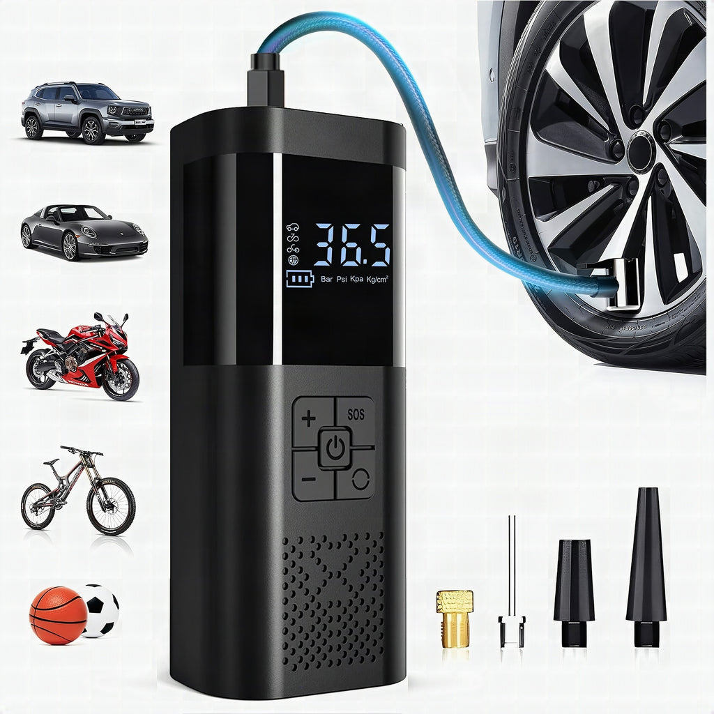 Compresor de aire portátil con pantalla LCD y luz LED – Inflador 150 PSI para coches, bicicletas y equipamiento deportiv