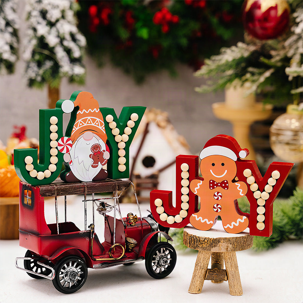 Adorno navideño de madera gnomo jengibre JOY