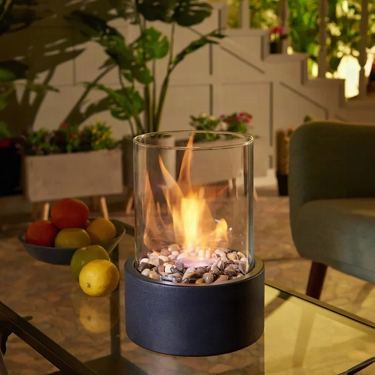 Cuenco de fuego portátil Shakti para mesa — Ambiente cálido y elegante