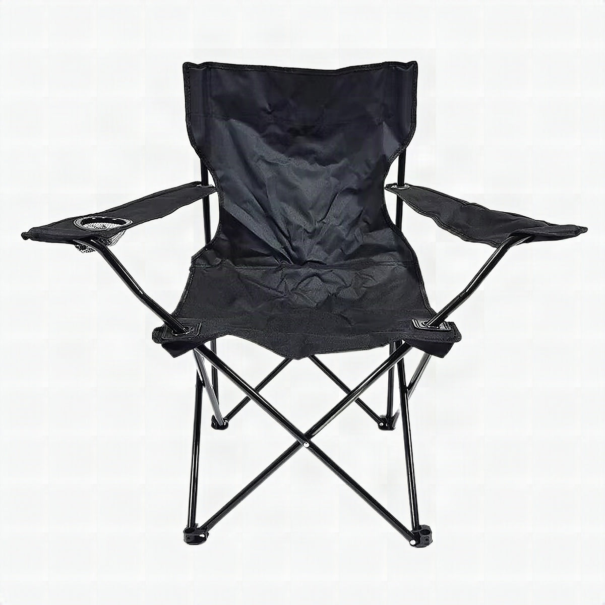 Silla plegable portátil de exterior con reposabrazos, respaldo y portavasos