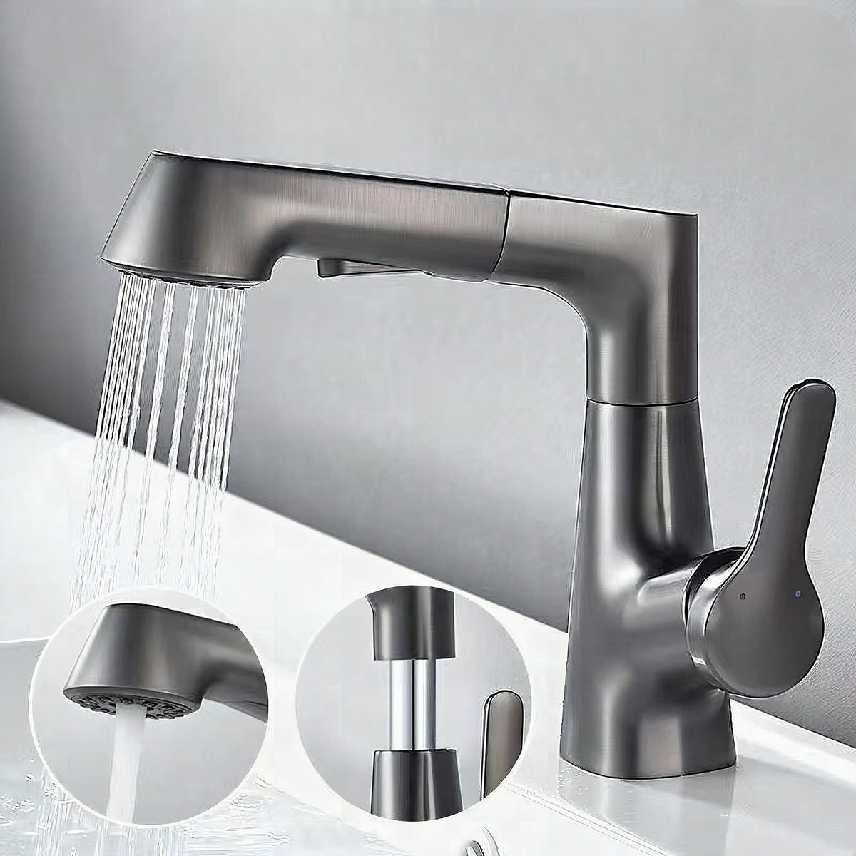 Grifo de baño con ducha de mano giratoria y extraíble