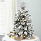 Árbol de Navidad mini de 60 cm con nieve escarchada y adornos para mesa