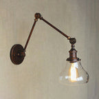 Aplique de pared industrial con pantalla de cristal en forma de pera y brazo articulado