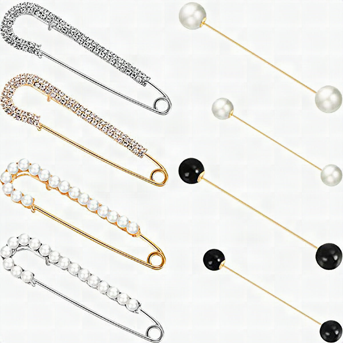 Set de imperdibles decorativos con perlas y estrás