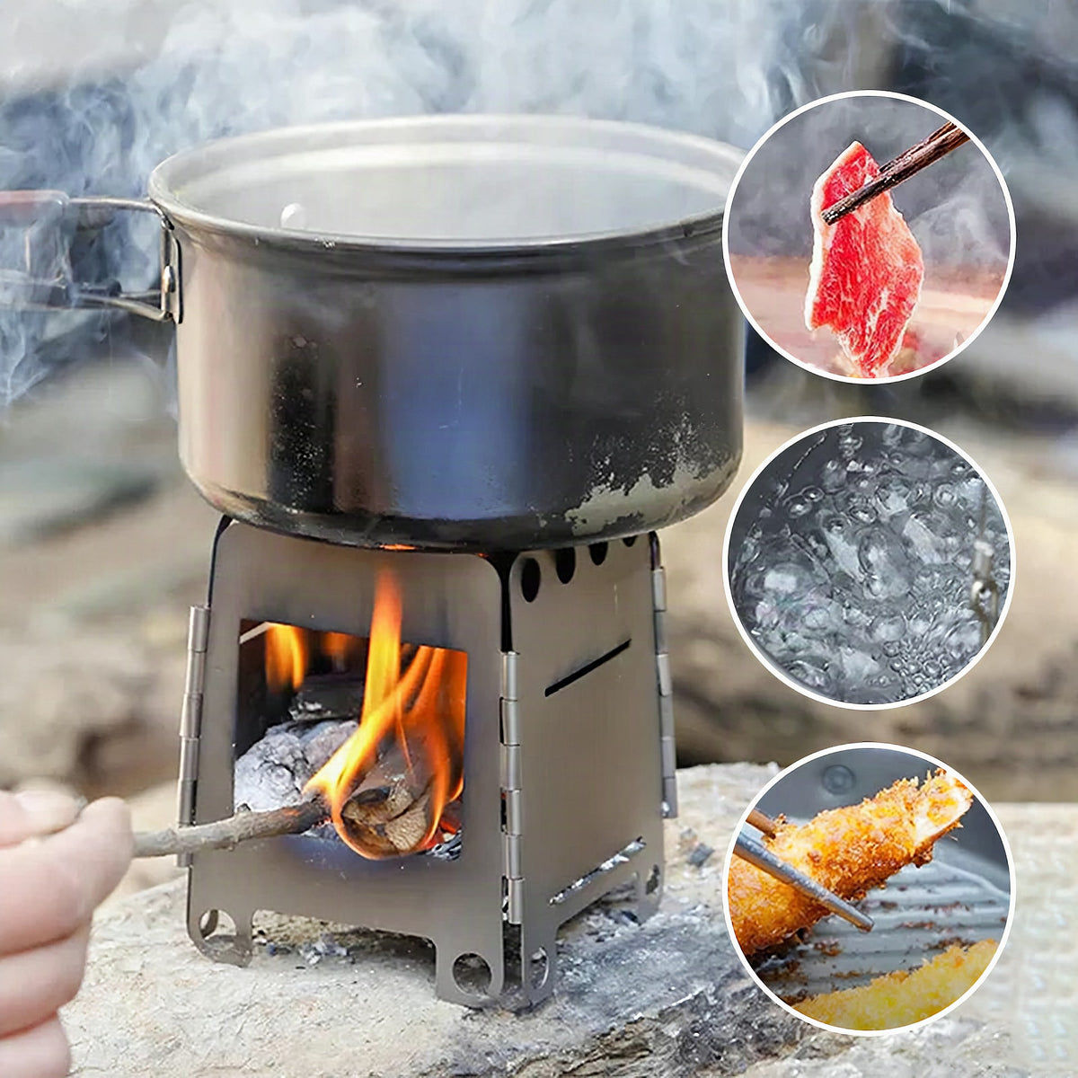 Set de parrilla portátil para camping y aventuras
