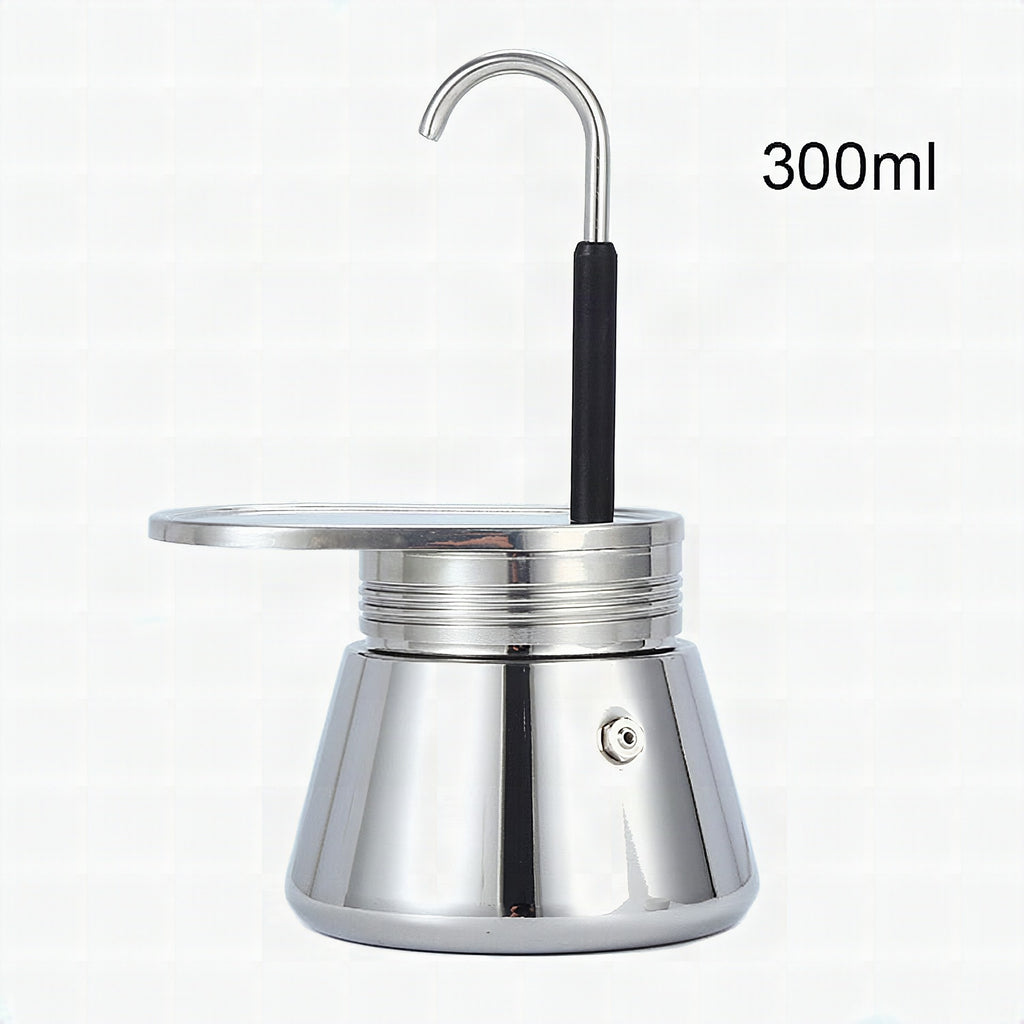 Cafetera italiana de acero inoxidable con diseño moderno