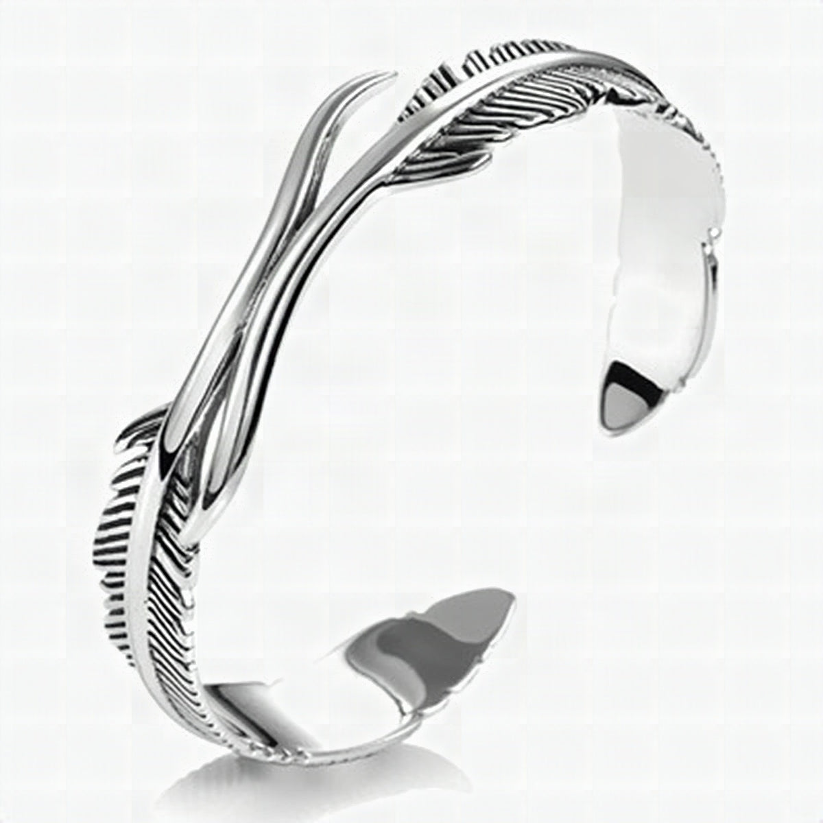 Pulsera ajustable con plumas de plata y diseño elegante