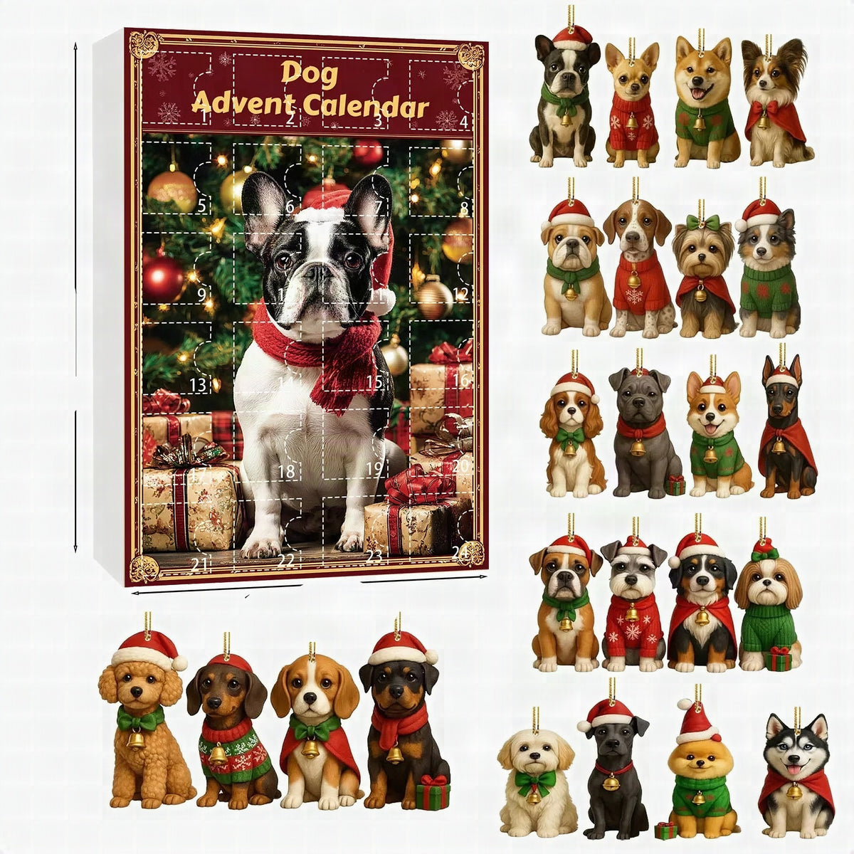 Calendario de adviento de teckel con 24 figuras para amantes de los perros – Decoración navideña multicolor