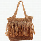 Bolso tote de rafia artesanal con flecos