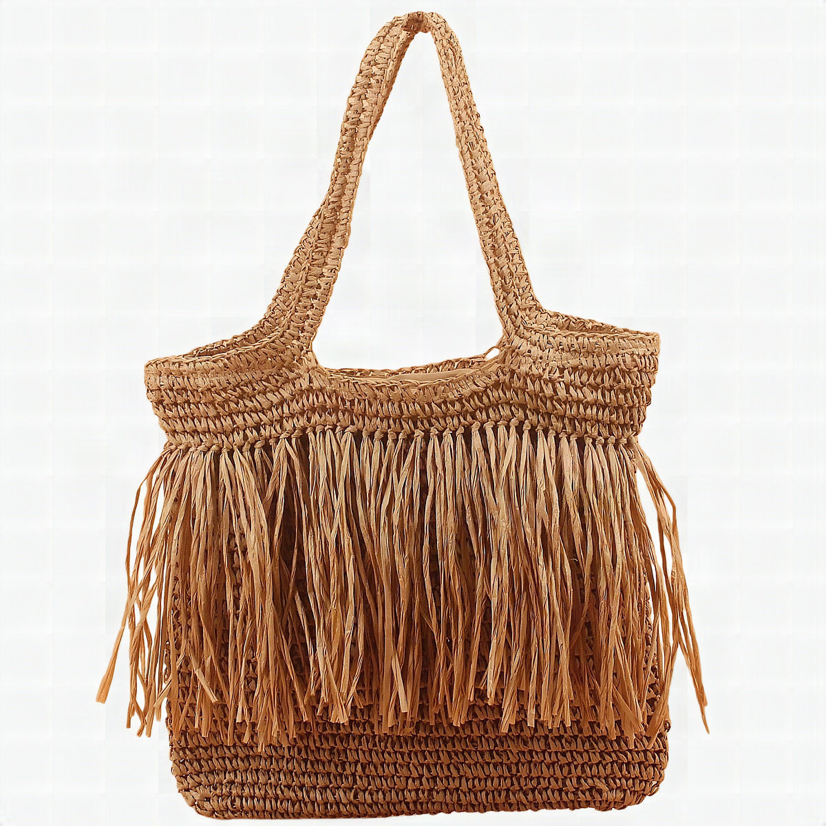 Bolso tote de rafia artesanal con flecos