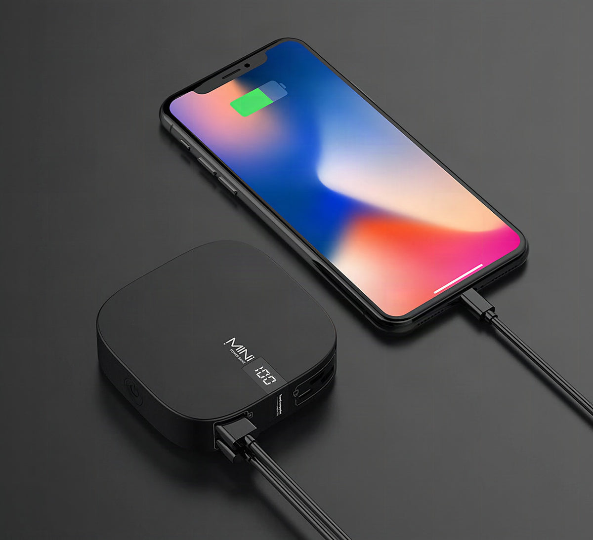 Batería externa mini de 10.000 mAh con carga rápida 2,1 A, pantalla LED y doble salida USB