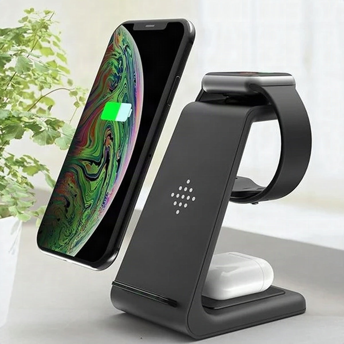 Cargador inalámbrico 3 en 1 para móvil, smartwatch y auriculares