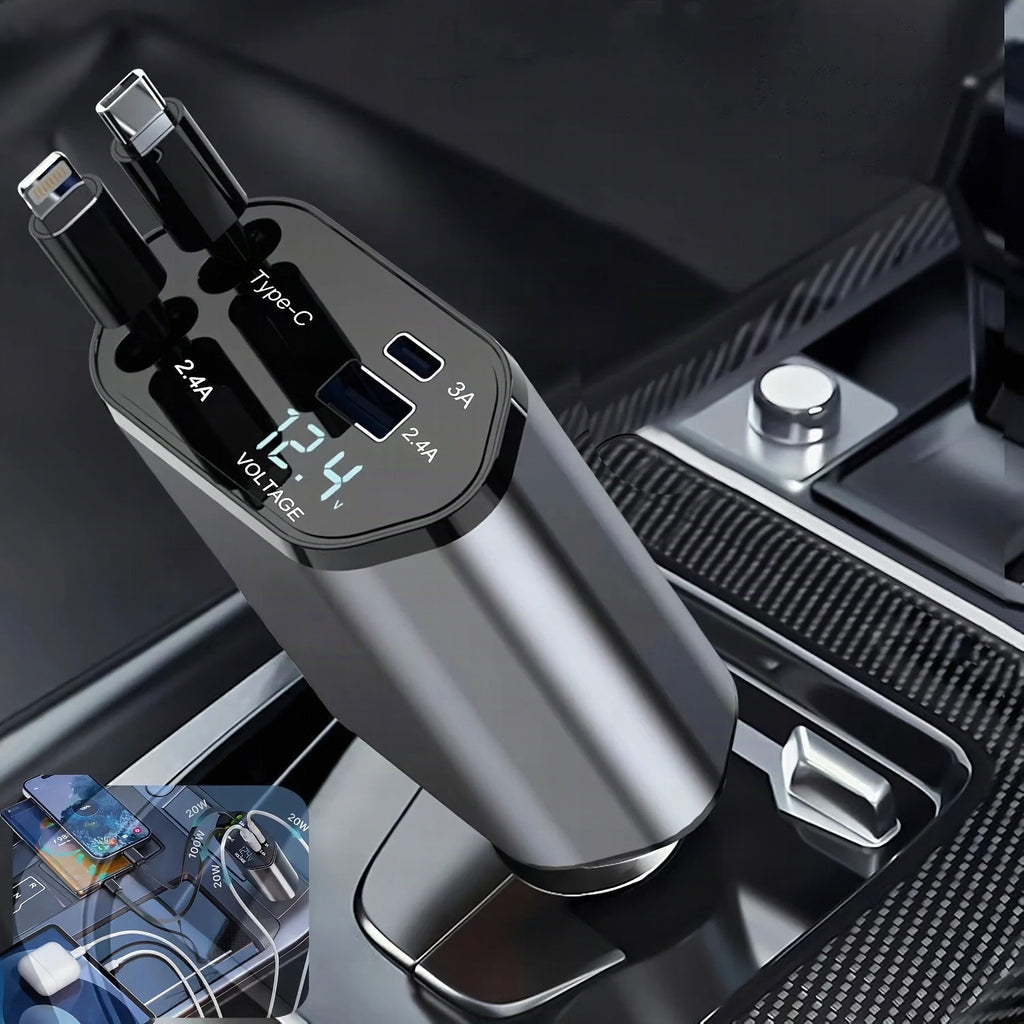 Cargador de coche plegable con USB-C y USB-A – Carga rápida de 120 W