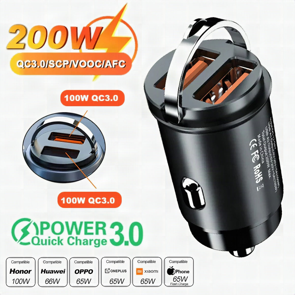 Cargador de coche USB Type-C de carga rápida
