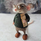 Ratón de fieltro hecho a mano | Decoración navideña y regalo original | Lana natural y tela sostenible