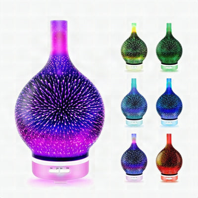 Difusor de aceites esenciales y humidificador con efecto 3D de fuegos artificiales