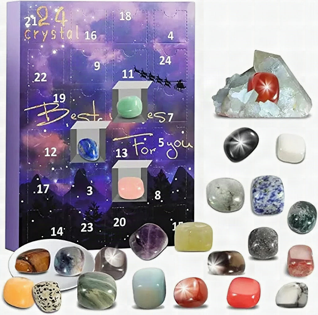 Calendario de adviento con 24 gemas naturales para jóvenes exploradores