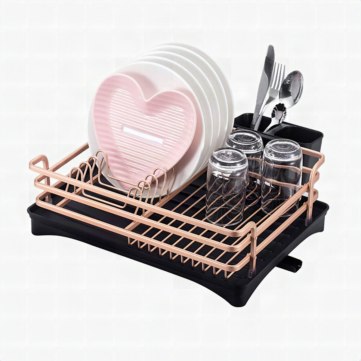 Escurreplatos de aluminio mate con bandeja ajustable