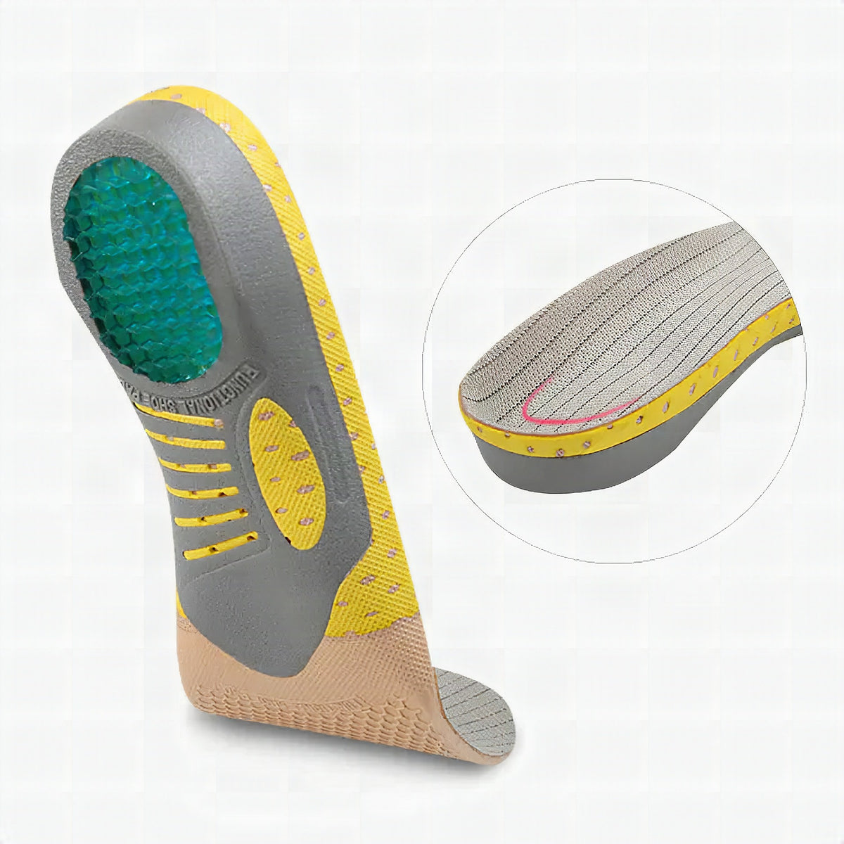 Plantillas ortopédicas ConfortPlus™ con soporte del arco y acolchado multicapa para aliviar el dolor de pies.