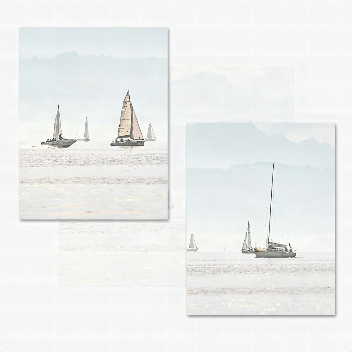 Lámina minimalista de velero náutico en paisaje de verano