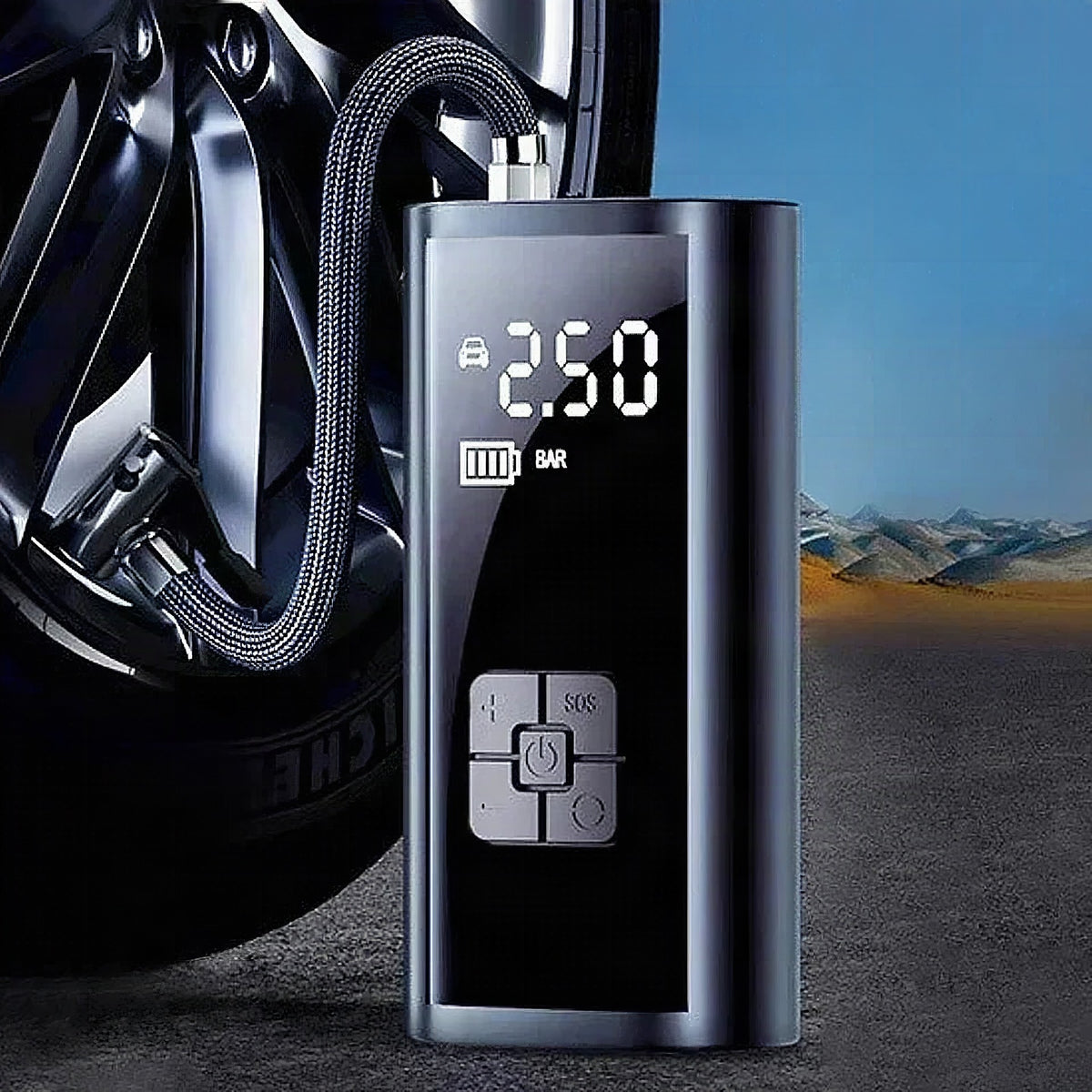 Compresor de aire portátil PumpoMax — 120 PSI, inalámbrico y compacto con batería de 2000 mAh