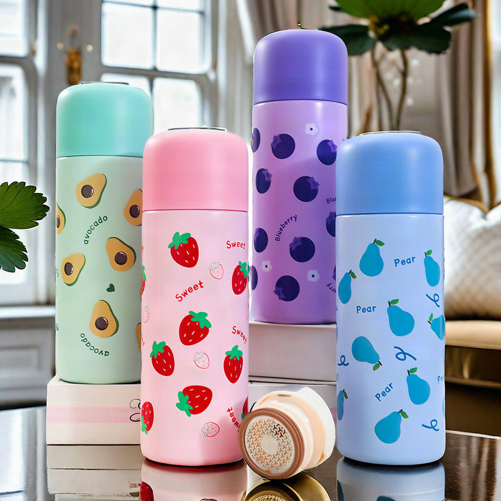 Botella térmica de acero inoxidable con diseño de frutos del bosque