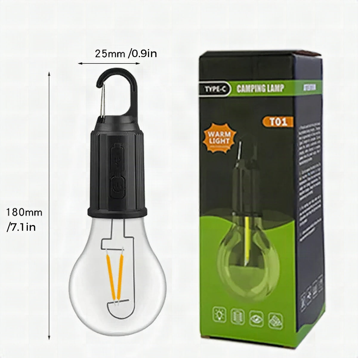Bombilla LED recargable colgante estilo retro con carga USB-C