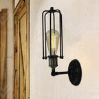 Aplique de pared industrial vintage con jaula metálica negra