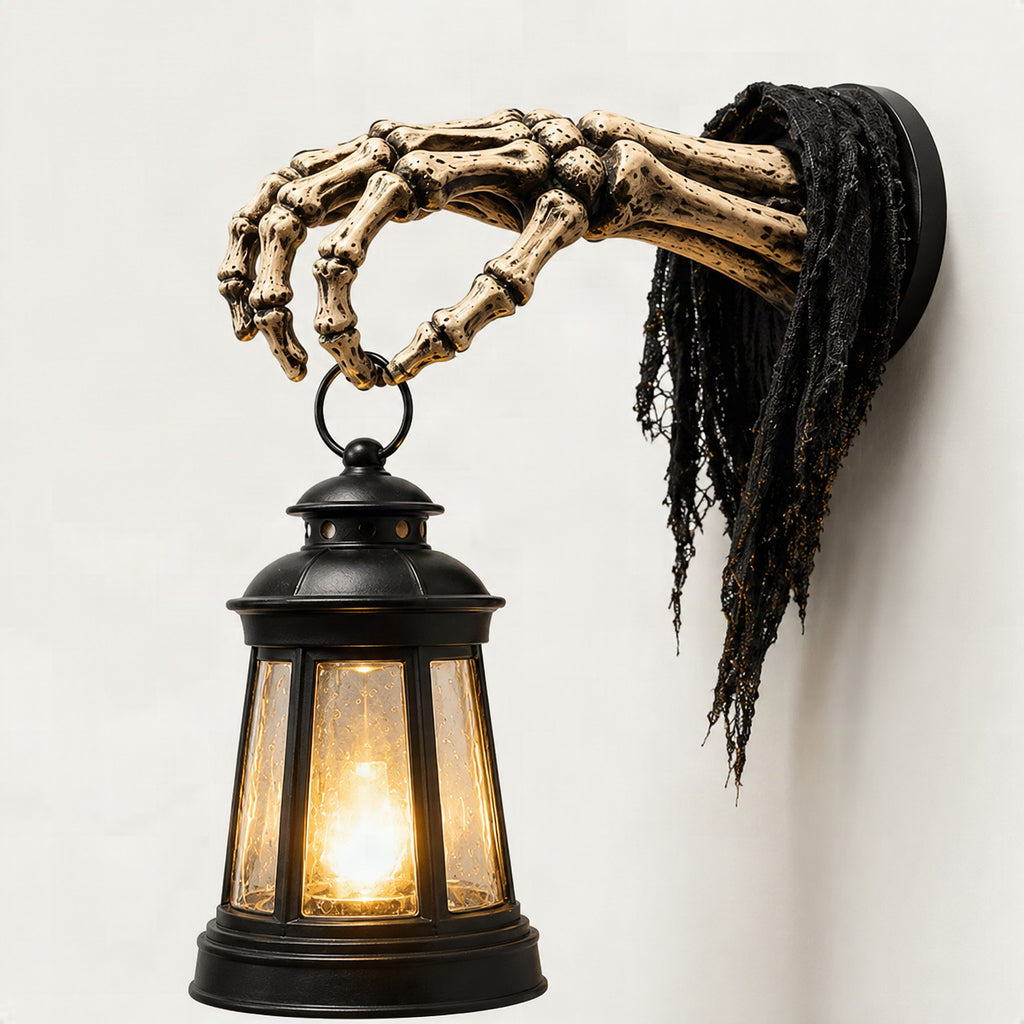 Soporte de pared con mano esqueleto para farol decoración gótica