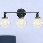 Aplique de pared industrial negro con 3 luces y pantallas de cristal transparente tipo burbuja