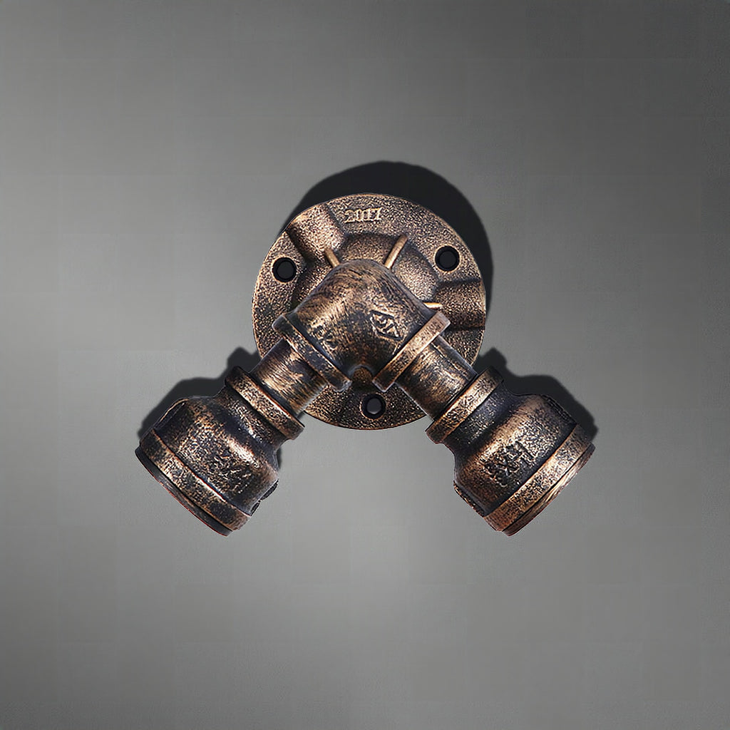 Aplique de pared doble con pantalla de hierro forjado estilo industrial rústico en bronce envejecido