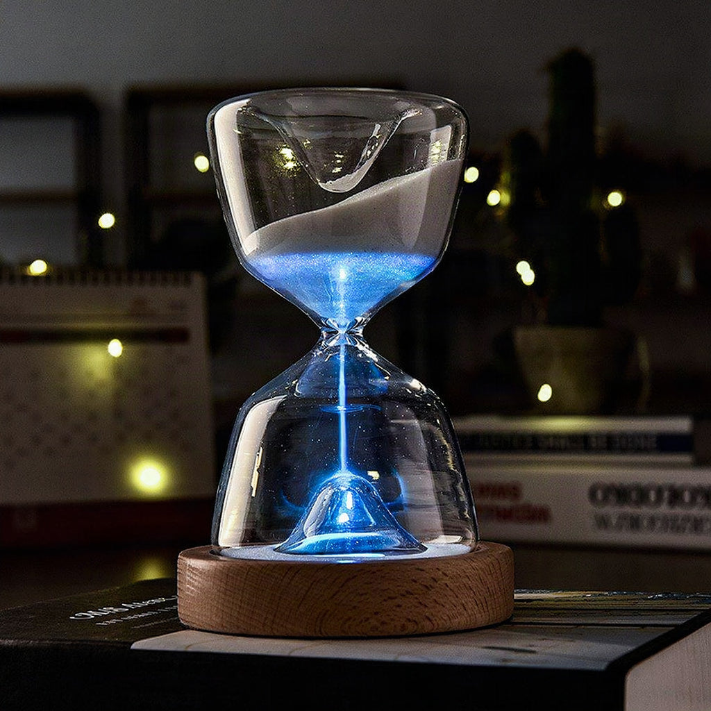 Reloj de arena decorativo de madera y cristal
