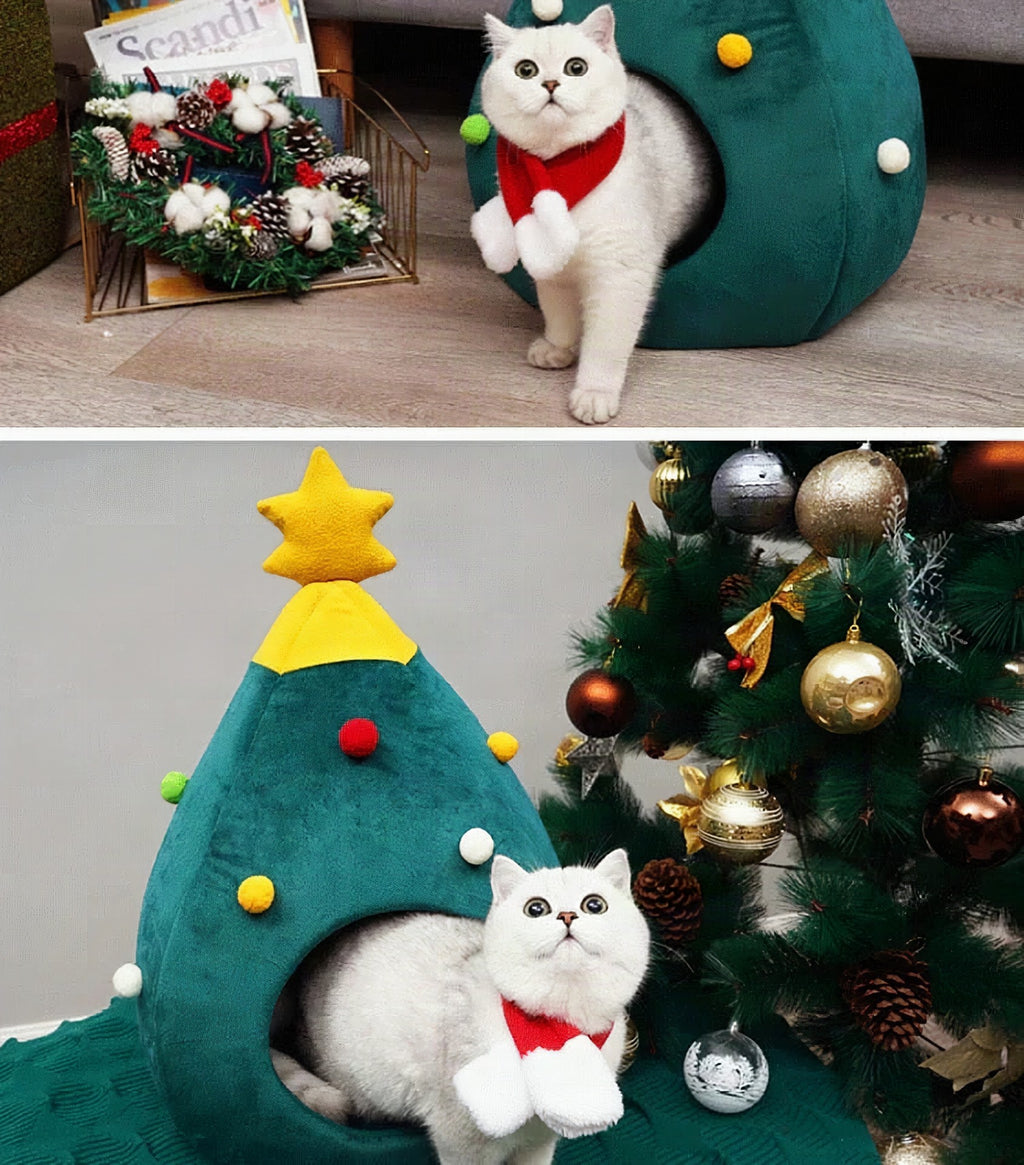 Cama para gatos con forma de árbol de Navidad CozyTree Haven