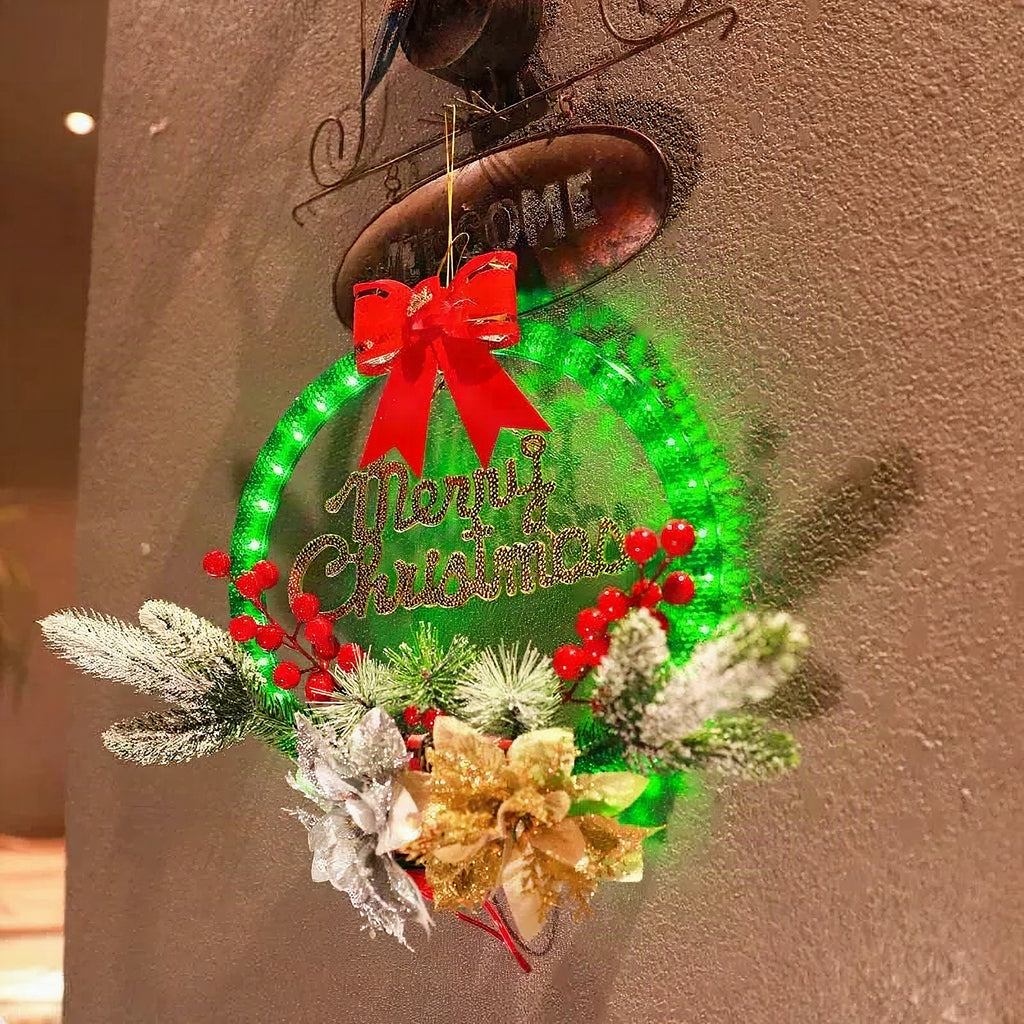 Corona navideña luminosa LED con guirnalda para puerta