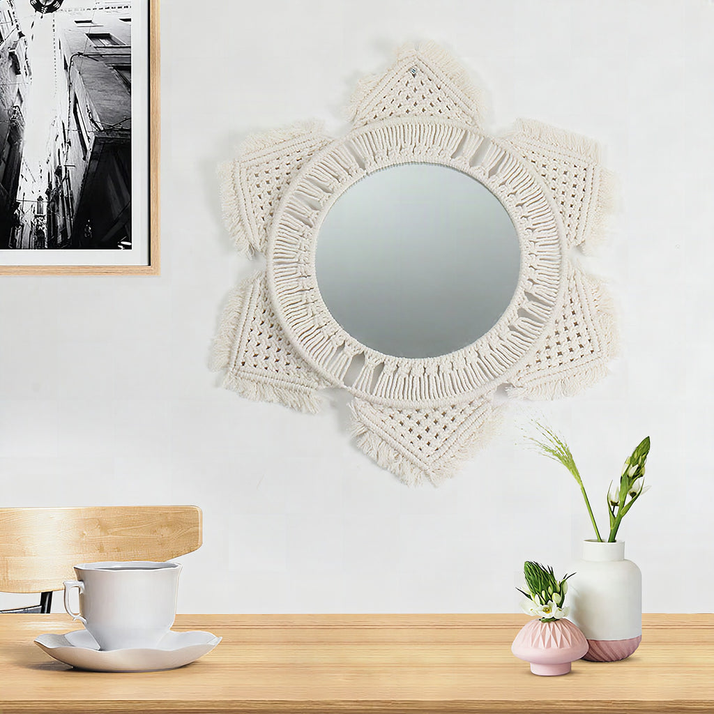 Espejo de pared decorativo con marco de macramé