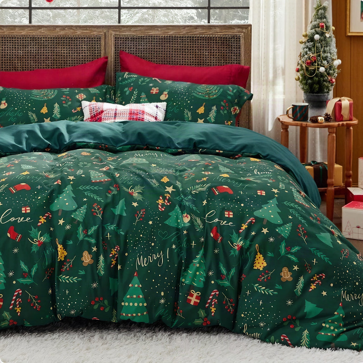 Juego de funda nórdica navideña de Papá Noel de tres piezas