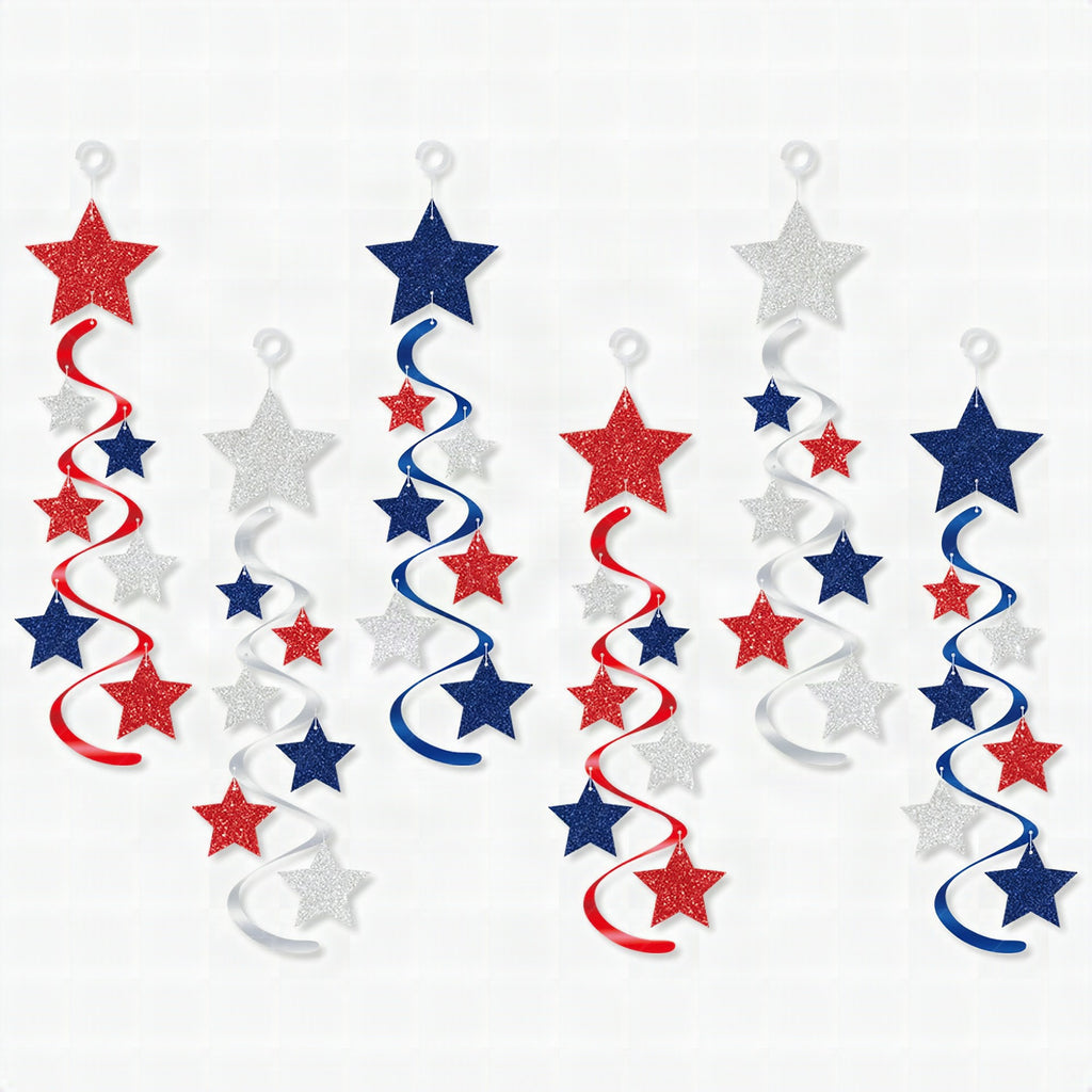 Decoraciones colgantes espirales con estrellas brillantes, set multipieza con purpurina y anilla