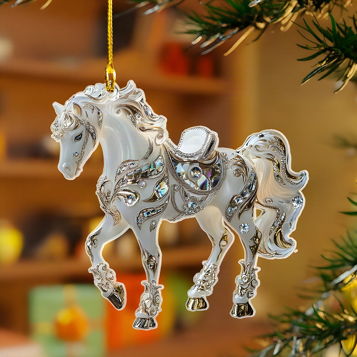 Adorno navideño de caballo con brillantes de acrílico para árbol