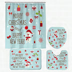 Conjunto navideño de baño con cortina de ducha, alfombrilla antideslizante, tapa de inodoro y alfombra – diseño invernal