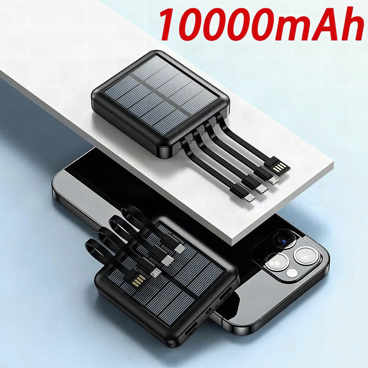 Batería externa solar 4 en 1 con cables integrados