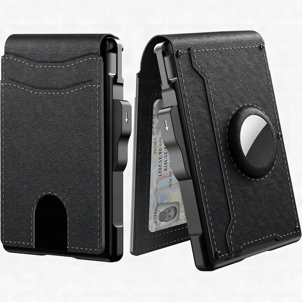 Cartera minimalista para hombre con tarjetero de aluminio pop-up y pinza para billetes