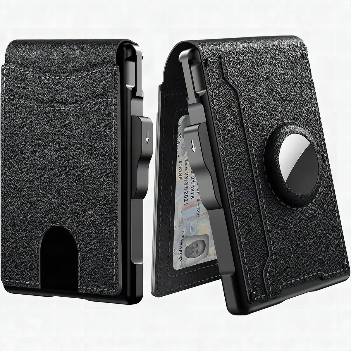 Cartera minimalista para hombre con tarjetero de aluminio pop-up y pinza para billetes