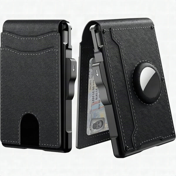 Cartera minimalista para hombre con tarjetero de aluminio pop-up y pinza para billetes
