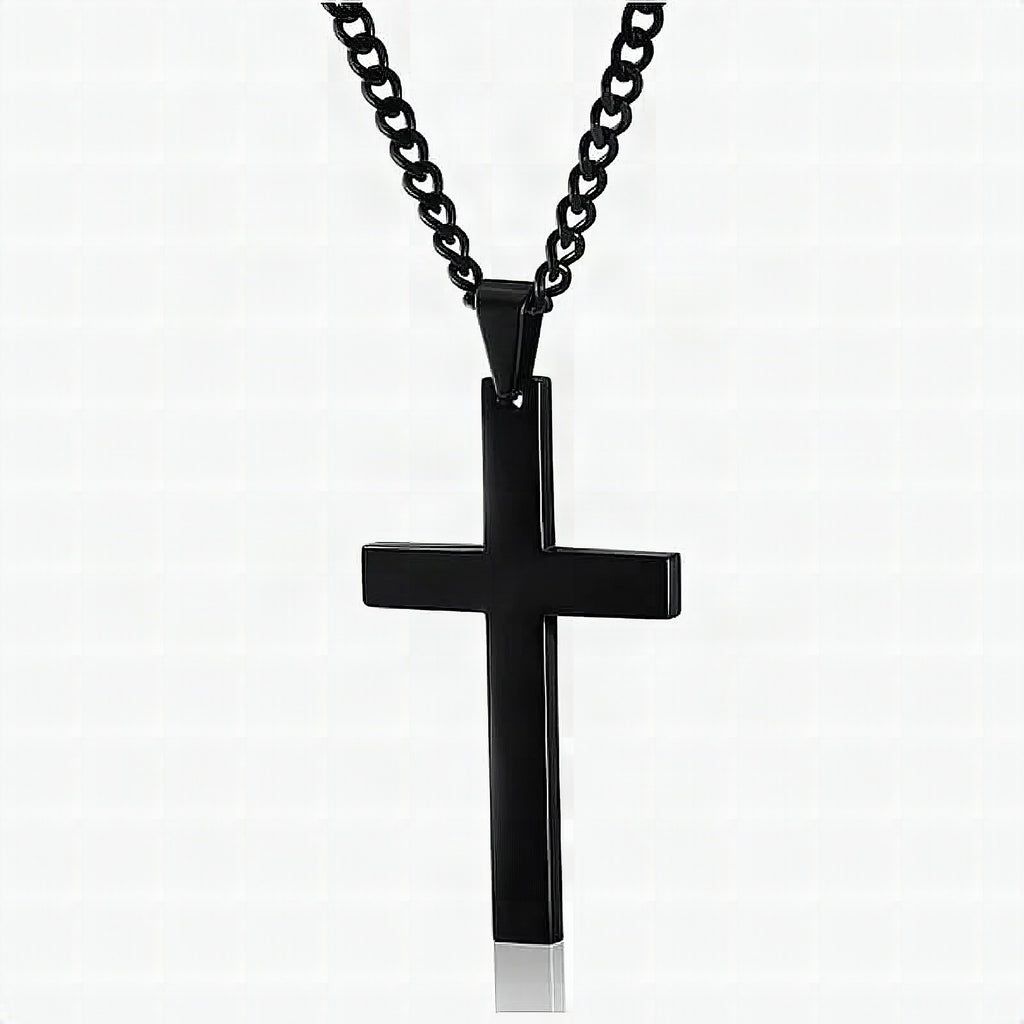 Collar para hombre con colgante de cruz de acero inoxidable