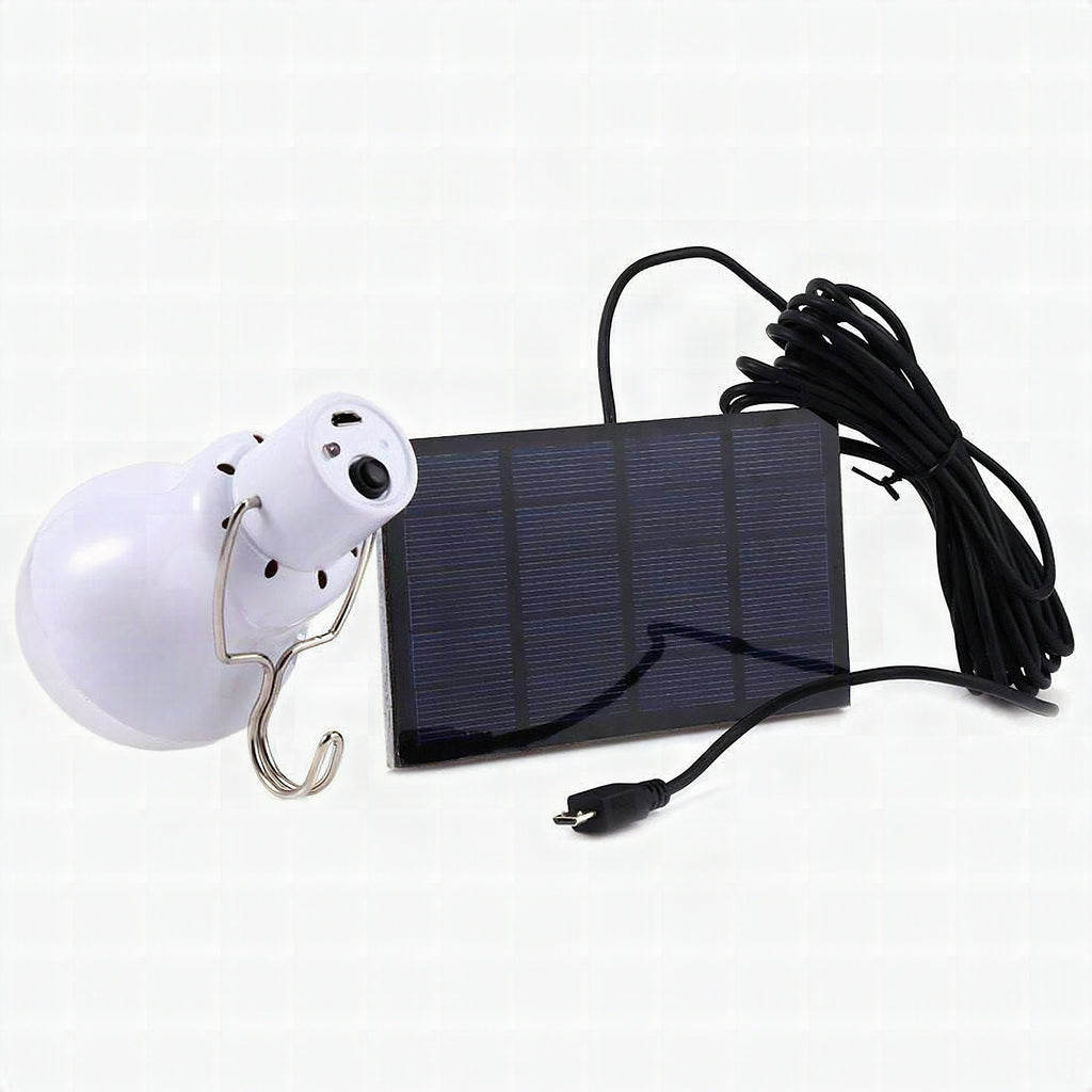 Bombilla LED con panel solar recargable para interior y exterior