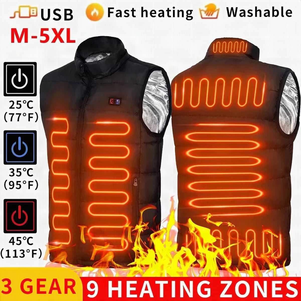 Chaqueta calefactable con 9 zonas de calor y tecnología de grafeno