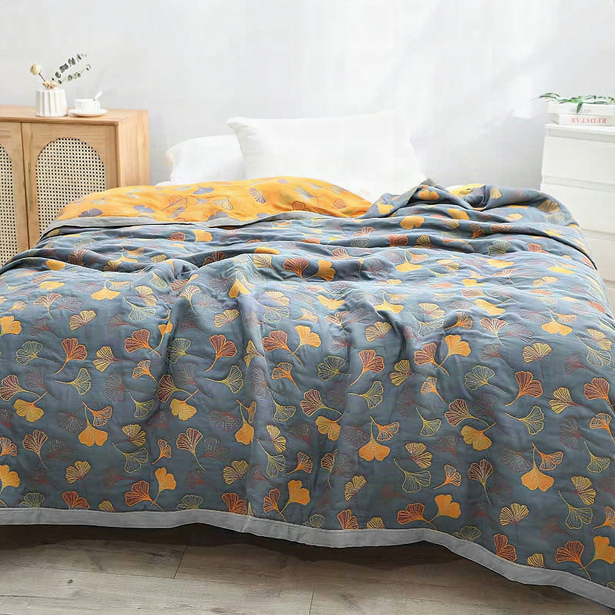 Edredón de algodón premium con elegante estampado de hojas