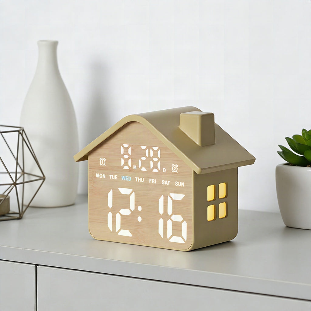 Reloj despertador digital creativo con diseño de casa